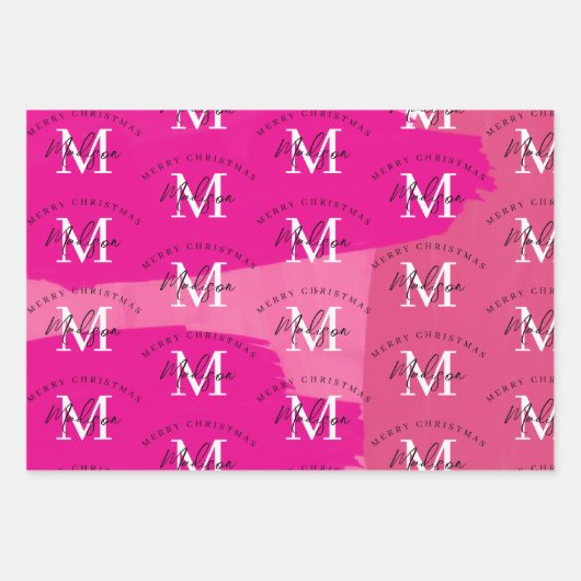 Personalized Merry Christmas Pink Paint Monogram Geschenkpapier Set (Vorderseite 2)