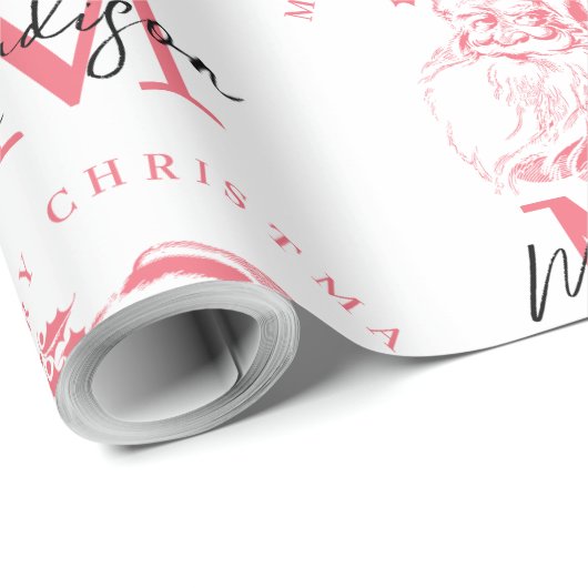 Personalized Merry Christmas Pink Santa Monogram Geschenkpapier (Rolleneckpunkt)