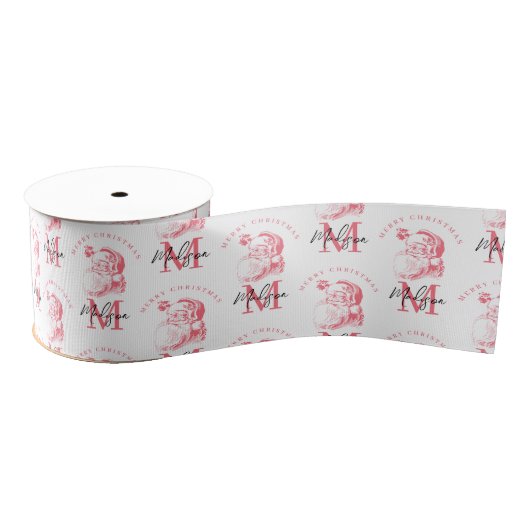 Personalized Merry Christmas Pink Santa Monogram Ripsband (Spule)