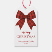 Personalized Merry Christmas | Red Plaid Bow Geschenkanhänger (Vorderseite)