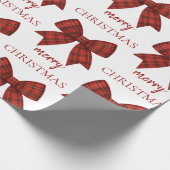 Personalized Merry Christmas | Red Plaid Bow Geschenkpapier (Ecke)