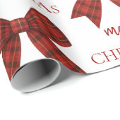 Personalized Merry Christmas | Red Plaid Bow Geschenkpapier (Rolleneckpunkt)