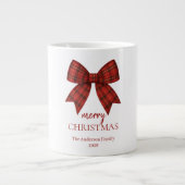 Personalized Merry Christmas | Red Plaid Bow Jumbo-Tasse (Vorderseite)