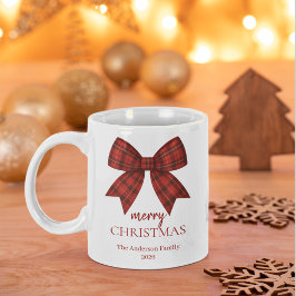 Personalized Merry Christmas | Red Plaid Bow Jumbo-Tasse