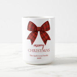 Personalized Merry Christmas | Red Plaid Bow Kaffeetasse