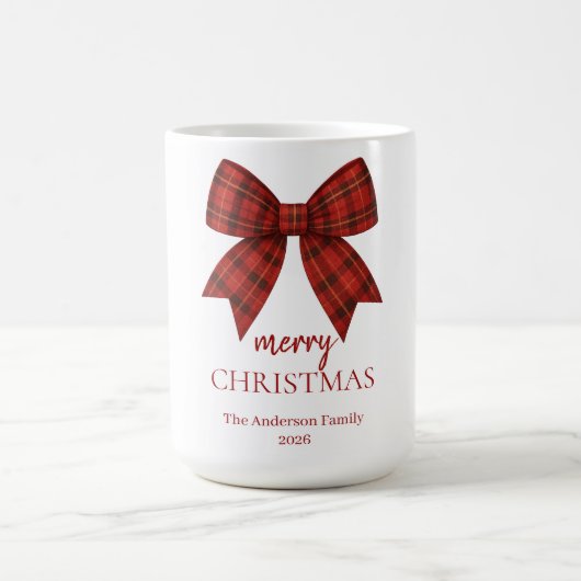 Personalized Merry Christmas | Red Plaid Bow Kaffeetasse (Mittel)