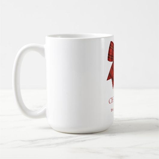 Personalized Merry Christmas | Red Plaid Bow Kaffeetasse (Links)