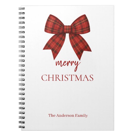 Personalized Merry Christmas | Red Plaid Bow Notizblock (Vorderseite)