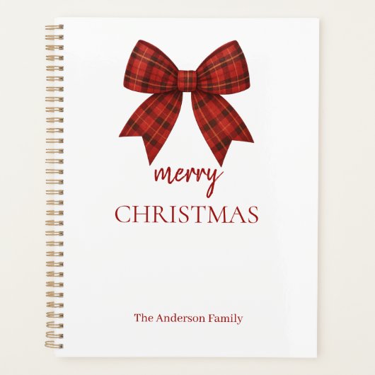 Personalized Merry Christmas | Red Plaid Bow Planer (Vorderseite)