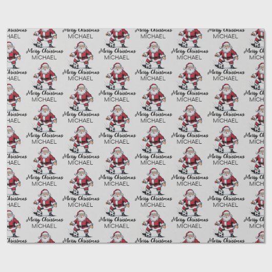 Personalized Merry Christmas Santa Claus Soccer    Geschenkpapier (Flach)