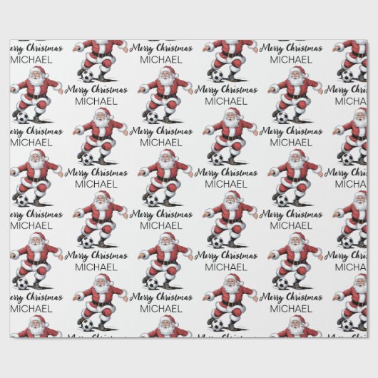 Personalized Merry Christmas Santa Claus Soccer Geschenkpapier (Flach)
