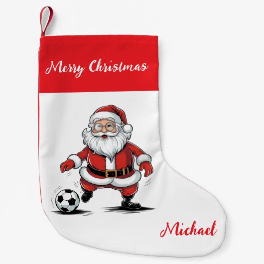 Personalized Merry Christmas Santa Claus Soccer Kleiner Weihnachtsstrumpf (Vorderseite)