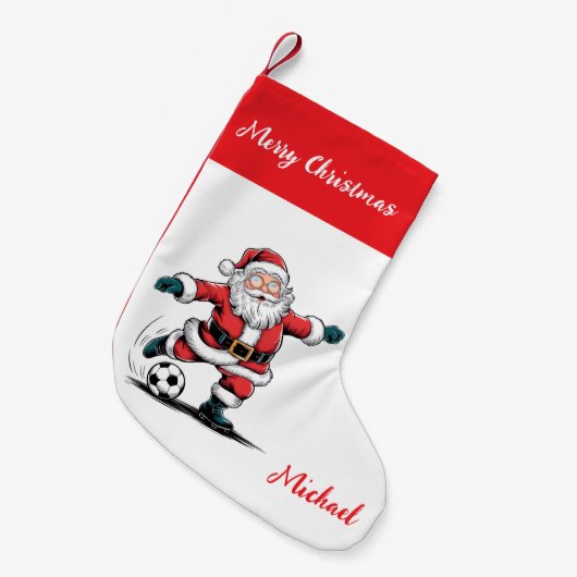 Personalized Merry Christmas Santa Claus Soccer    Kleiner Weihnachtsstrumpf (Vorderansicht (hängend))