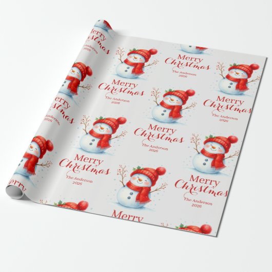 Personalized Merry Christmas Snowman Custom Year  Geschenkpapier (Ungerollt)
