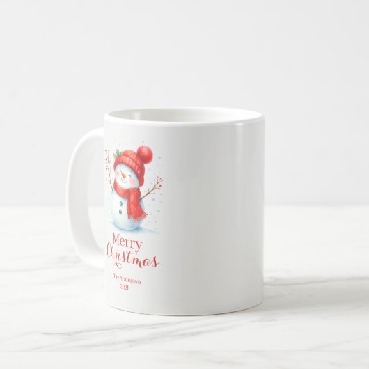 Personalized Merry Christmas Snowman Custom Year  Kaffeetasse (Vorderseite Links)