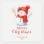 Personalized Merry Christmas Snowman Custom Year  Quadratischer Aufkleber (Vorderseite)
