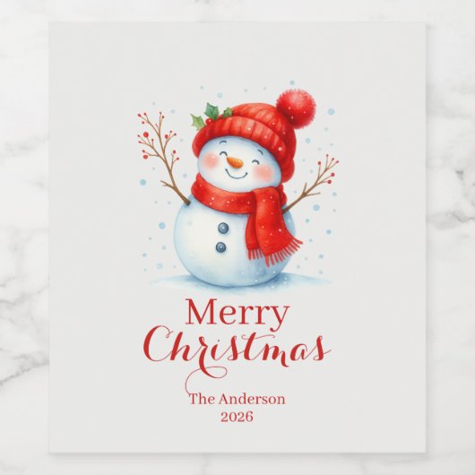 Personalized Merry Christmas Snowman Custom Year  Weinetikett (Einzelnes Label)