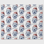 Personalized Merry Christmas Soccer Ball Santa Geschenkpapier (Flach)