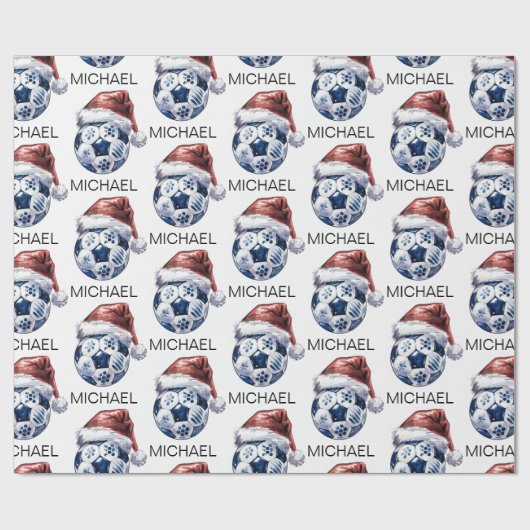 Personalized Merry Christmas Soccer Ball Santa Geschenkpapier (Flach)