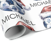 Personalized Merry Christmas Soccer Ball Santa Geschenkpapier (Rolleneckpunkt)