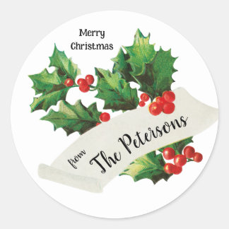 Personalized Merry Christmas Sticker Holly Berries