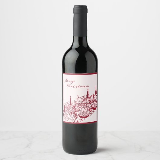 Personalized Merry Christmas Table Minimal Design Weinetikett (Vorderseite)