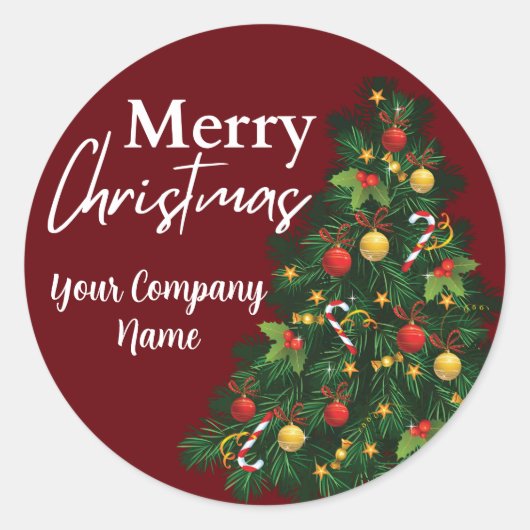Personalized Merry Christmas Tree Holiday Runder Aufkleber (Vorderseite)