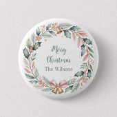 Personalized Merry Christmas Wreath Button (Vorderseite)