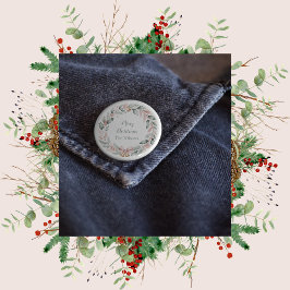 Personalized Merry Christmas Wreath Button