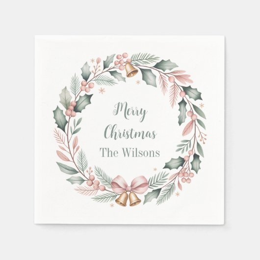 Personalized Merry Christmas Wreath Serviette (Vorderseite)