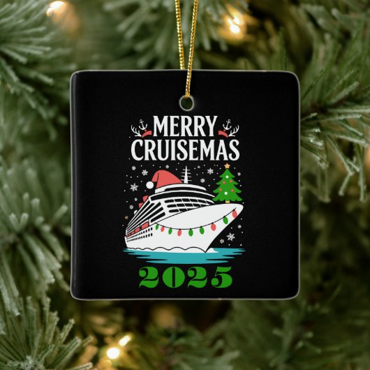 Personalized Merry Cruisemas Cruise Ship Family Keramikornament (Baum)