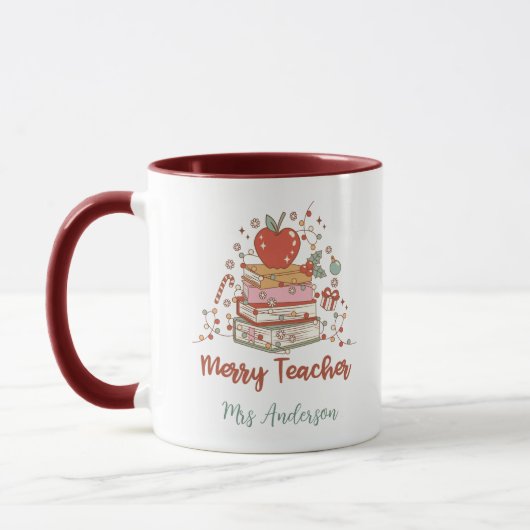 Personalized Merry Teacher Christmas Tree Books Mu Tasse (Links)