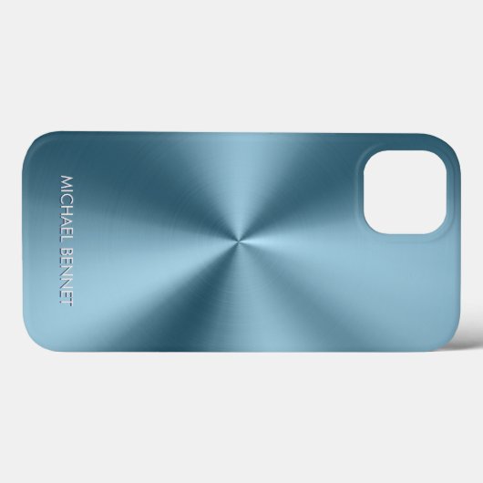 Personalized Metallic Radial Blue Texture Case-Mate iPhone Hülle (Rückseite (Horizontal))