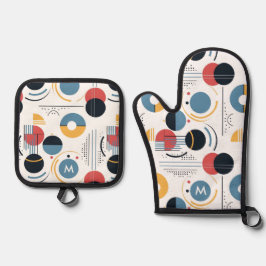 Personalized Mid Century Geometric Pattern Ofenhandschuh & Topflappen-Set