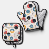 Personalized Mid Century Geometric Pattern Ofenhandschuh & Topflappen-Set (Vorderseite/Rückseite)