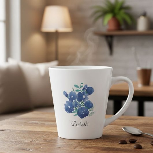Personalized Midnight Bloom Blue Floral Latte Mug Milchtasse