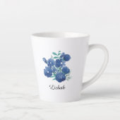 Personalized Midnight Bloom Blue Floral Latte Mug Milchtasse (Rechts)