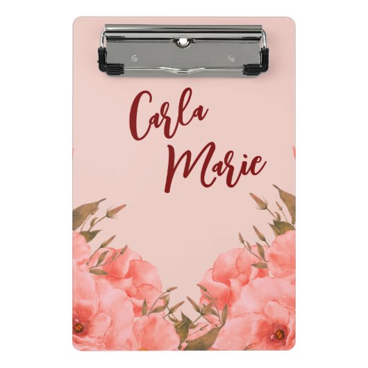 Personalized Mini Clipboard | Pink Floral Design Klemmbrett (Vorderseite)
