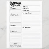 Personalized Minimal Basic Blank Recipe Page Sheet (Vorderseite)