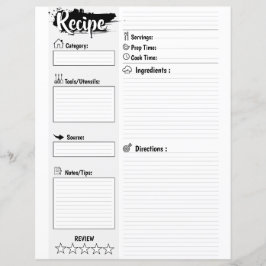 Personalized Minimal Basic Blank Recipe Page Sheet