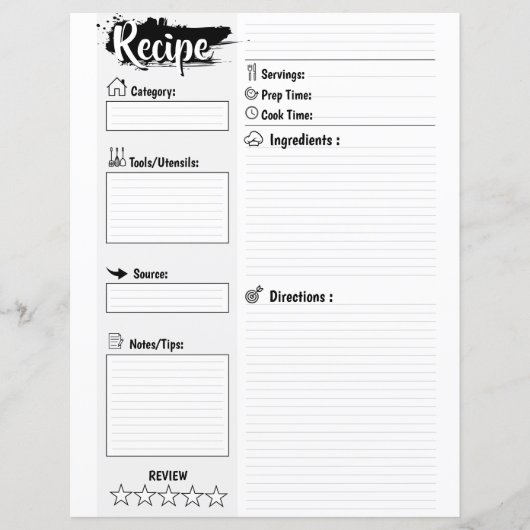 Personalized Minimal Basic Blank Recipe Page Sheet (Vorderseite)