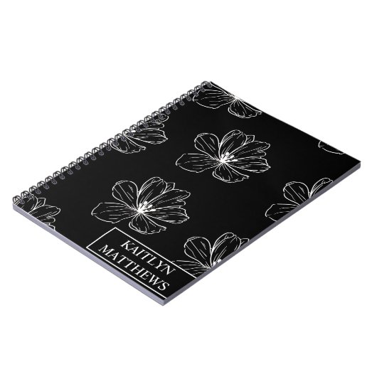 Personalized Minimal Black Floral with Name Notizblock (Linke Seite)