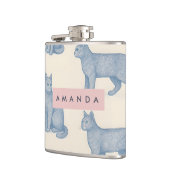 Personalized Minimalist Blue Cat Pattern Flachmann (Links)