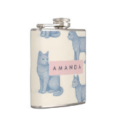 Personalized Minimalist Blue Cat Pattern Flachmann (Rechts)