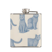 Personalized Minimalist Blue Cat Pattern Flachmann (Rückseite)