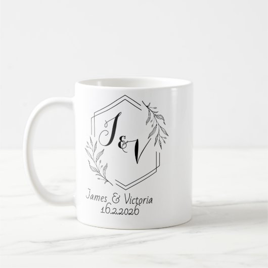 Personalized minimalist, couples initials wedding kaffeetasse (Links)