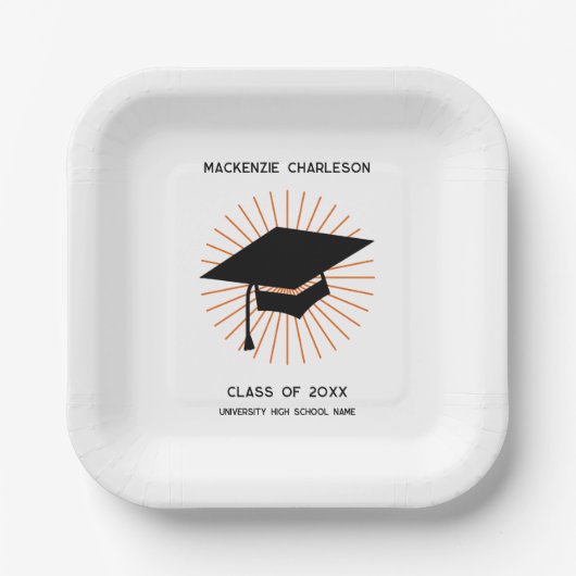 Personalized Minimalist Graduation Cap Party Pappteller (Vorderseite)