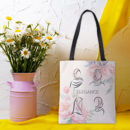 Personalized Minimalist Hijab Line Art Floral Tote Tasche
