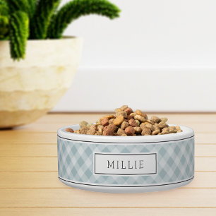 Personalized Mint Green Farmhouse Style Plaid Pet Napf