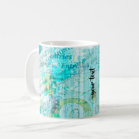 Personalized Mixed Media Coffee Mug in Blue/Green Kaffeetasse (Vorderseite Links)